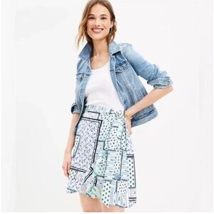 LOFT Blue and Green Floral Patchwork Mini Skirt